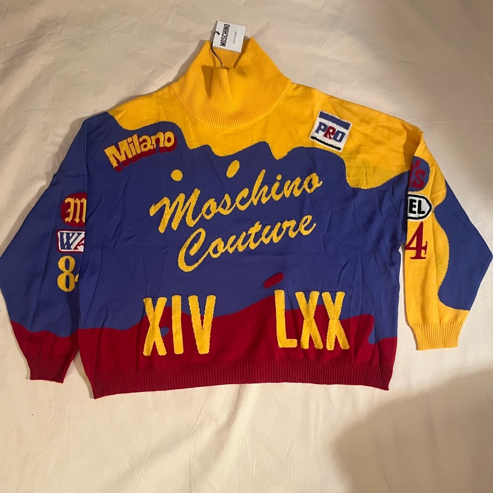 !!!NEW!!! Moschino X Jeremy Scott women’s grand prix knit sweater